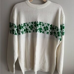 Unisex White and Green St Patrick’s Day Patterned Sweater